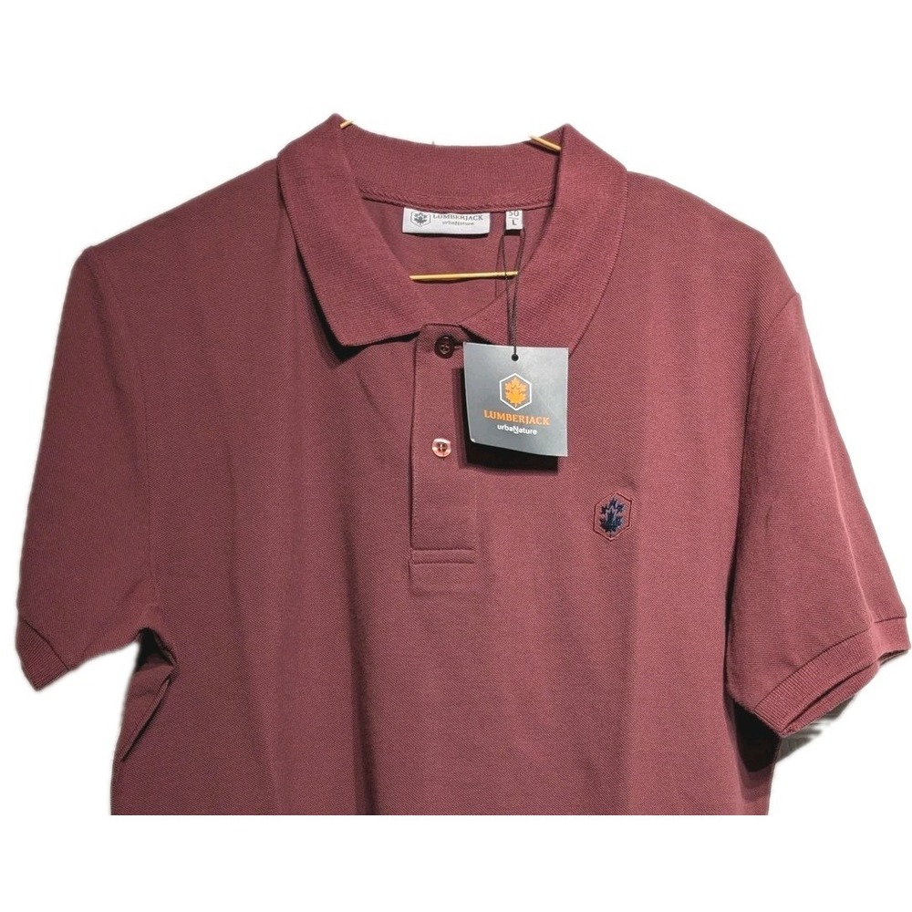 Lumberjack UrbaNature Polo Shirt Mens L Wine Red Stretch Short Sleeve NWT